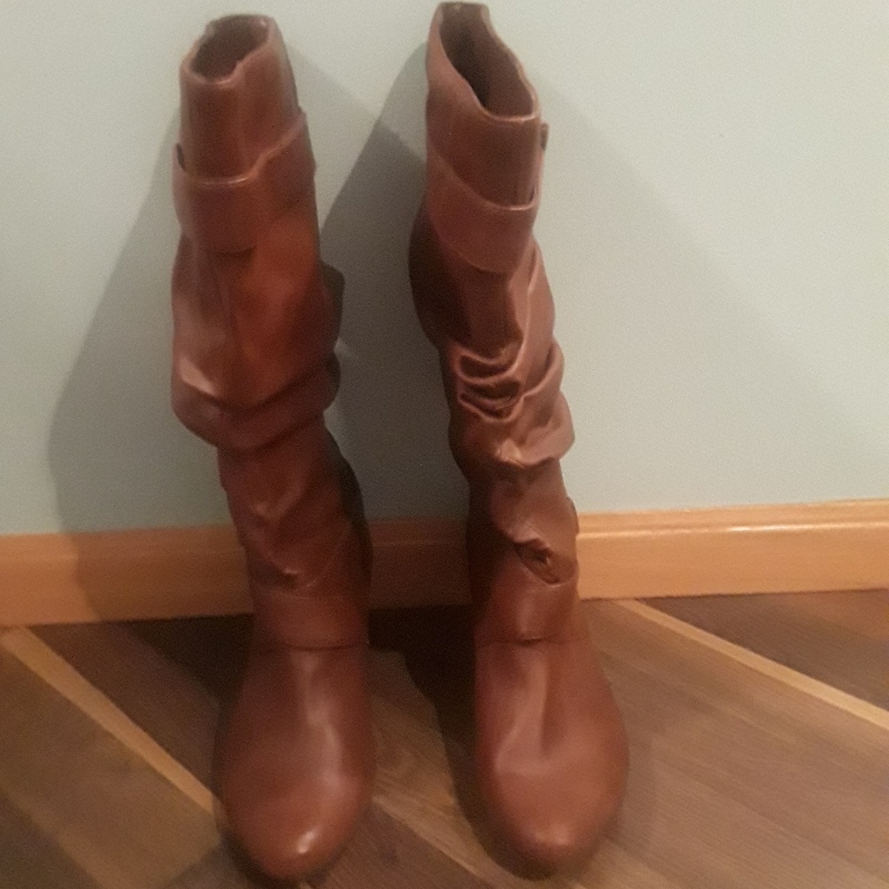 Xhilaration cognac heeled slouch boots